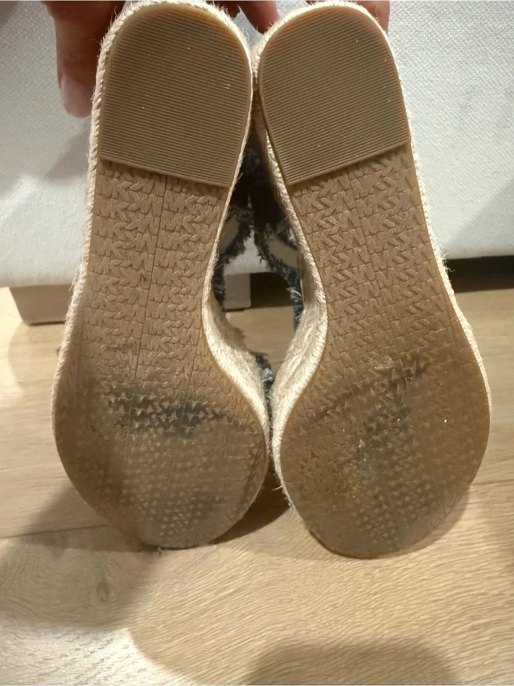 Michael Kors Frayed Denim Zip Espadrille Wedges - Blue
